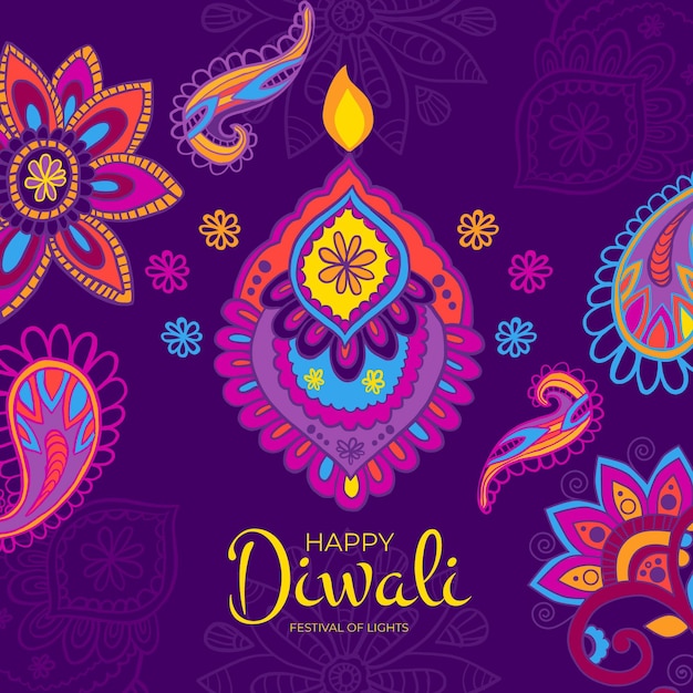 Hand drawn happy diwali concept