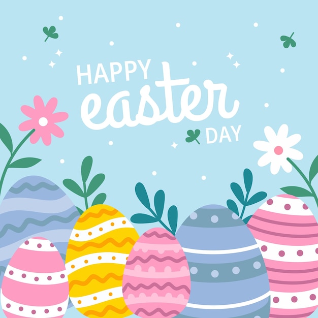 Hand Drawn Happy Easter Day Floral Egg Illustration Background