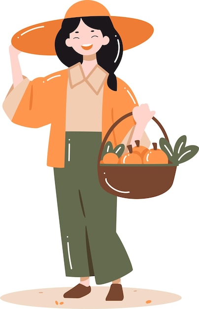 Hand Drawn happy female farmer in flat style isolated on background