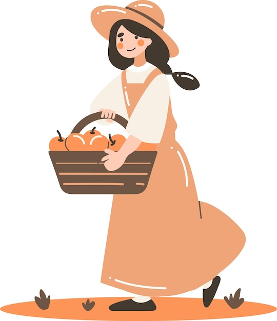 Hand Drawn happy female farmer in flat style isolated on background