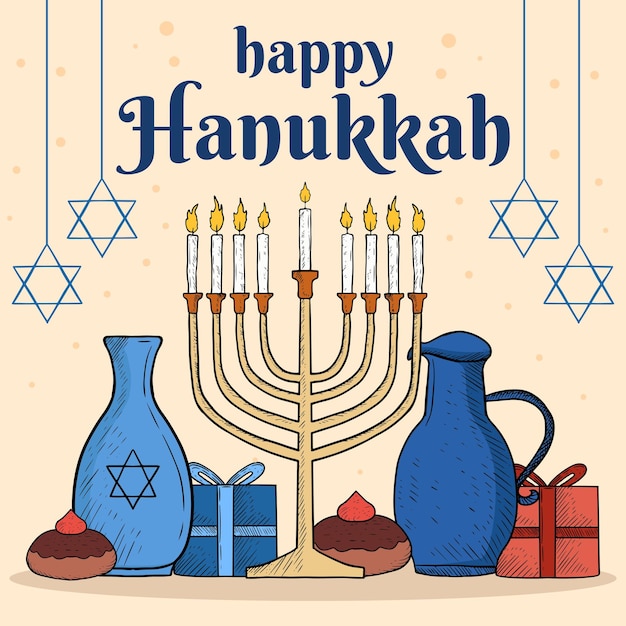 hand drawn happy hanukkah illustration vector design