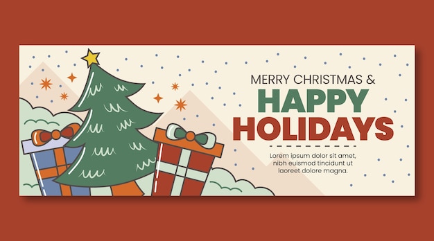 Hand drawn happy holidays christmas banner