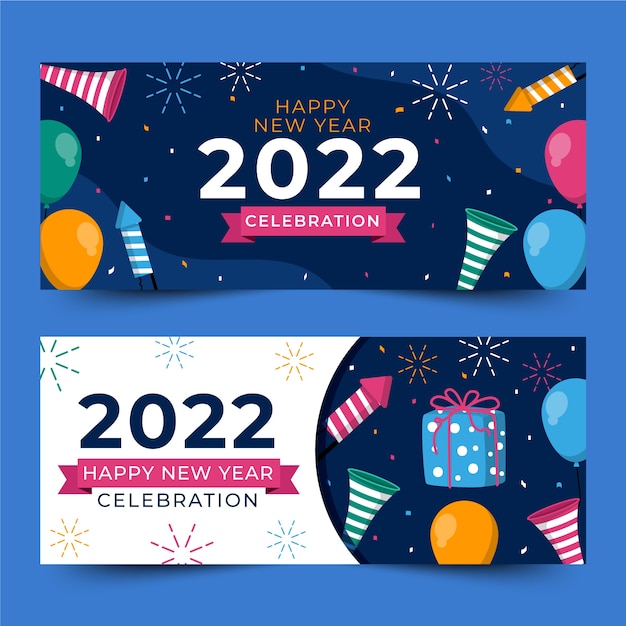 Hand drawn happy new year 2022 horizontal banner