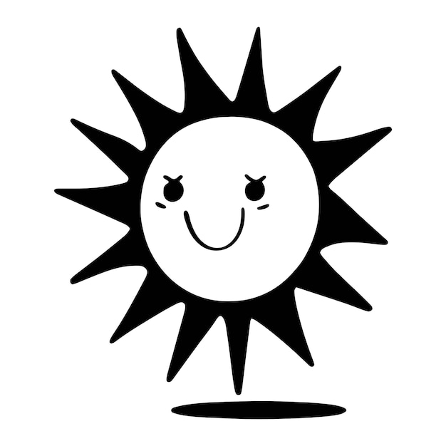 Hand drawn happy smile sun isolated on white background Vector illustration doodle style