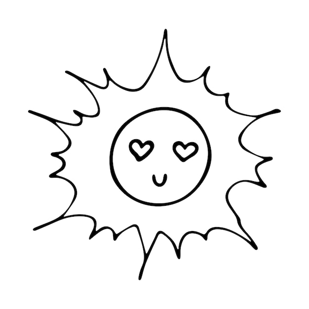 Hand drawn happy sun emoji Summer doodle Single vector element for design