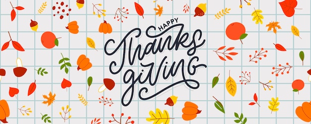 Hand drawn happy thanksgiving lettering typography poster celebration quotation for card postcard ev...