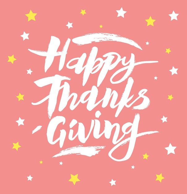 Hand drawn Happy Thanksgiving lettering typography poster Celebration quotation for card postcard