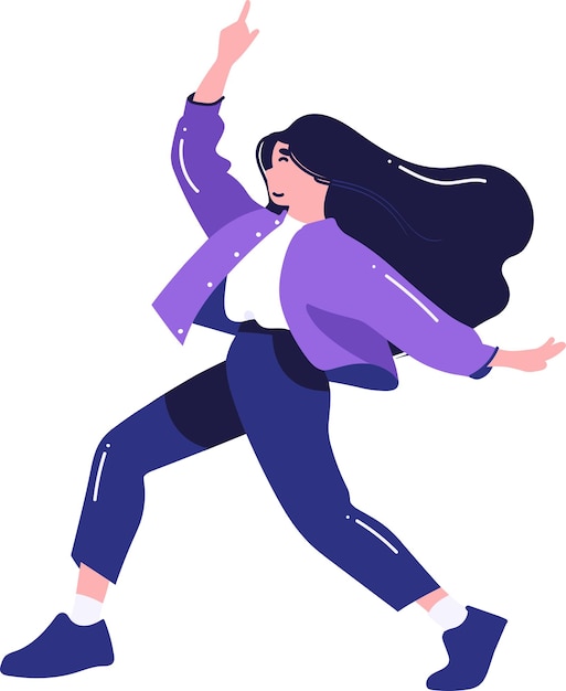 Hand Drawn happy woman dancing in flat style isolated on background