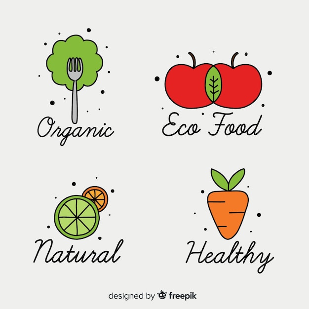 Vector hand drawn healthy food logos collection