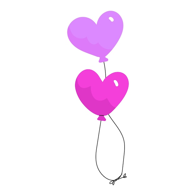 Hand drawn heart balloons illustration on a white background