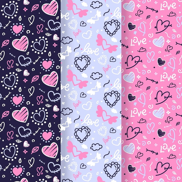 Hand drawn heart pattern collection