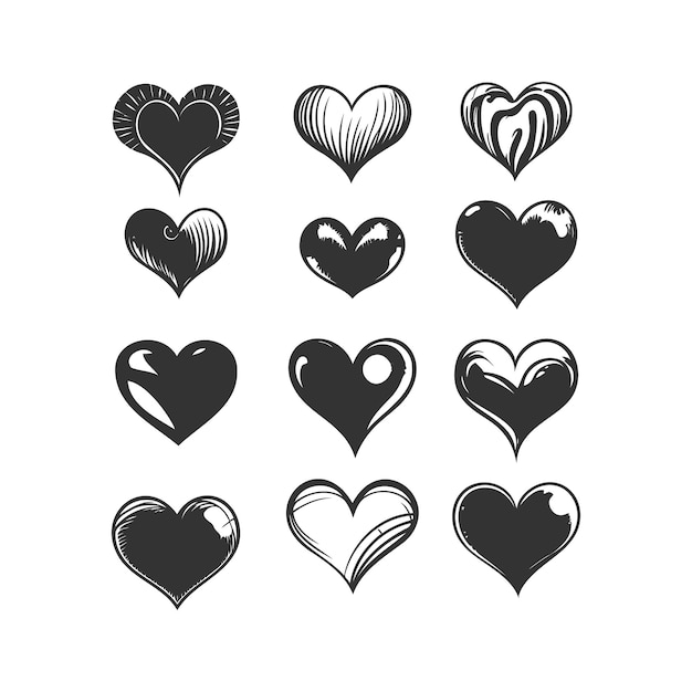 Hand-drawn heart shape vector illustration design set.