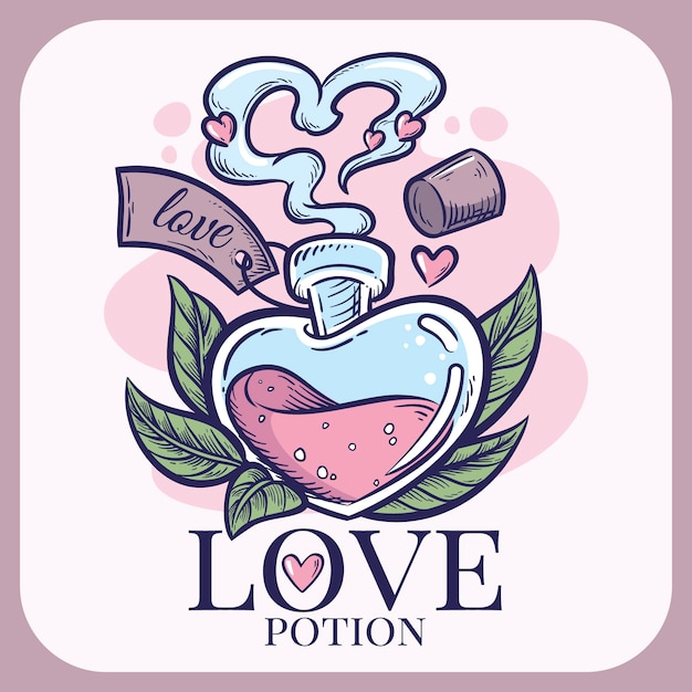 Hand drawn heart shaped bottle love potion