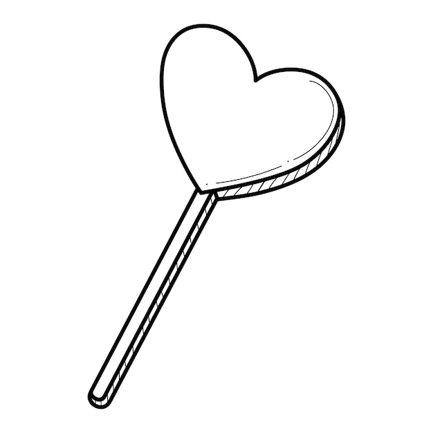 Hand drawn heart shaped sweet lollipop hard candy on a stick vector illustration