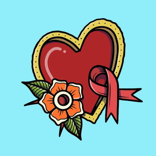 Hand drawn Heart with Cancer ribbon tattoo illustration