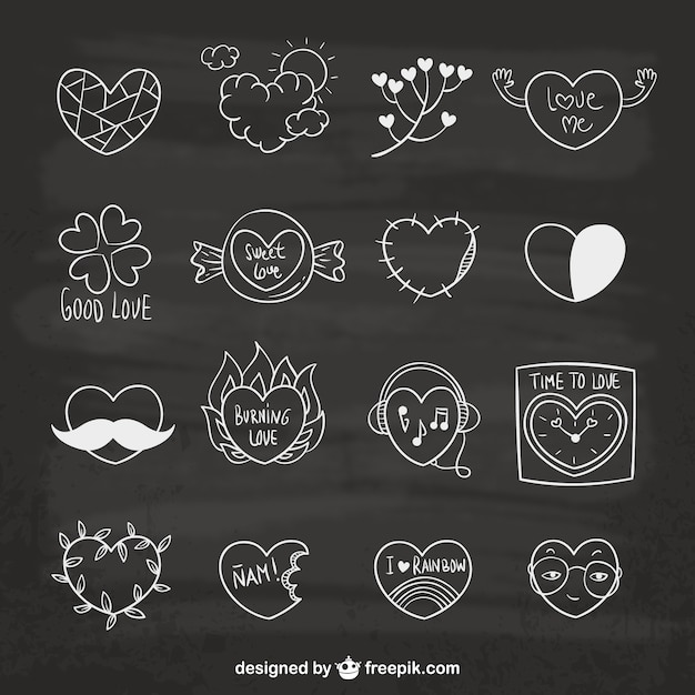 Hand drawn hearts on blackboard