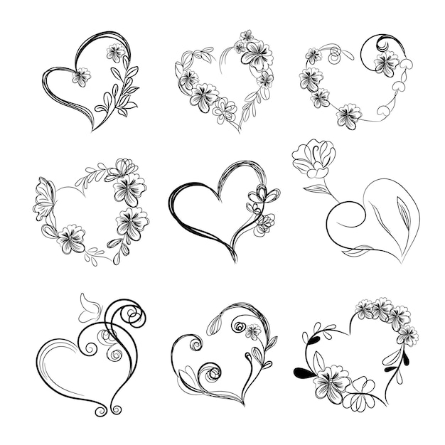 Vector hand drawn hearts border and frame