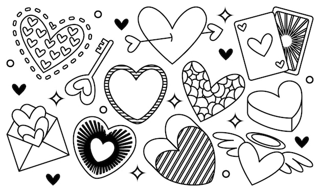 Hand drawn hearts doodles set vector