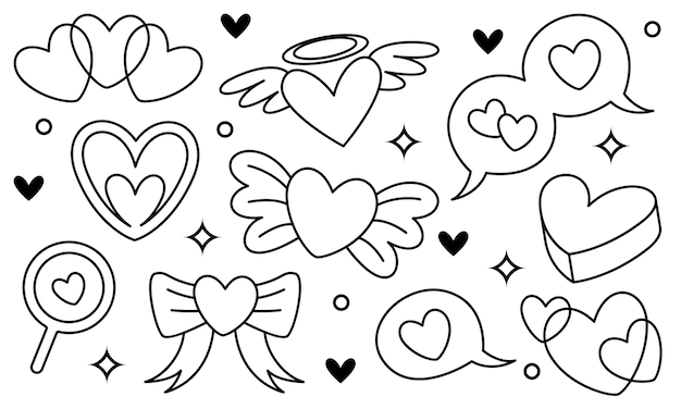 Hand drawn hearts doodles set vector