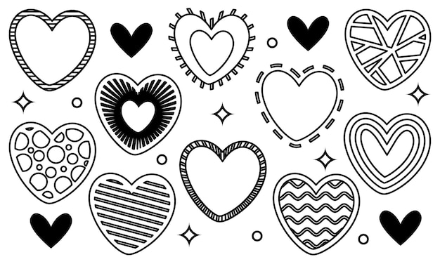 Hand drawn hearts doodles set vector