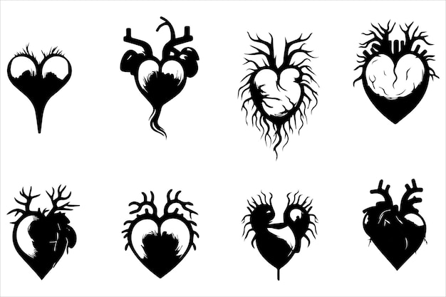 Hand drawn hearts vector set white background