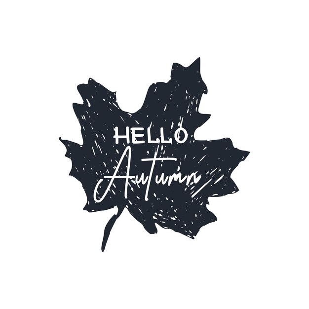 Hand drawn hello autumn vintage oak autumn leaf background Textured background shape illustration