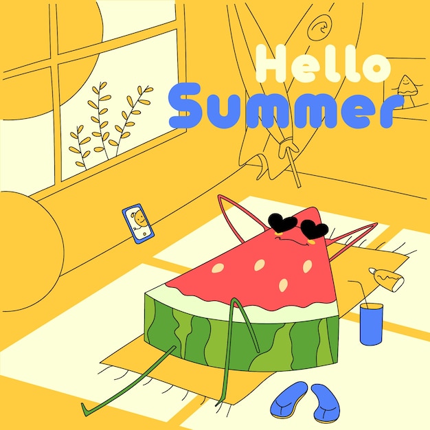 Hand drawn hello summer concept