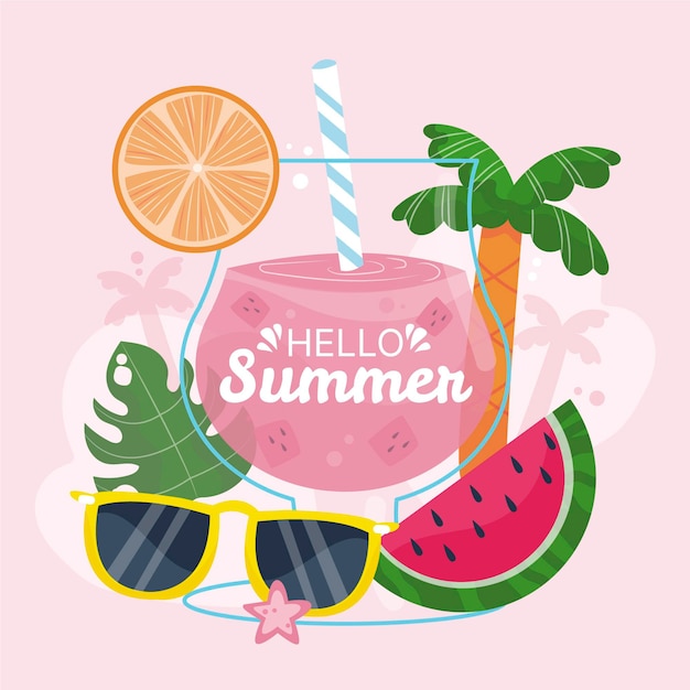 Hand drawn hello summer illustration