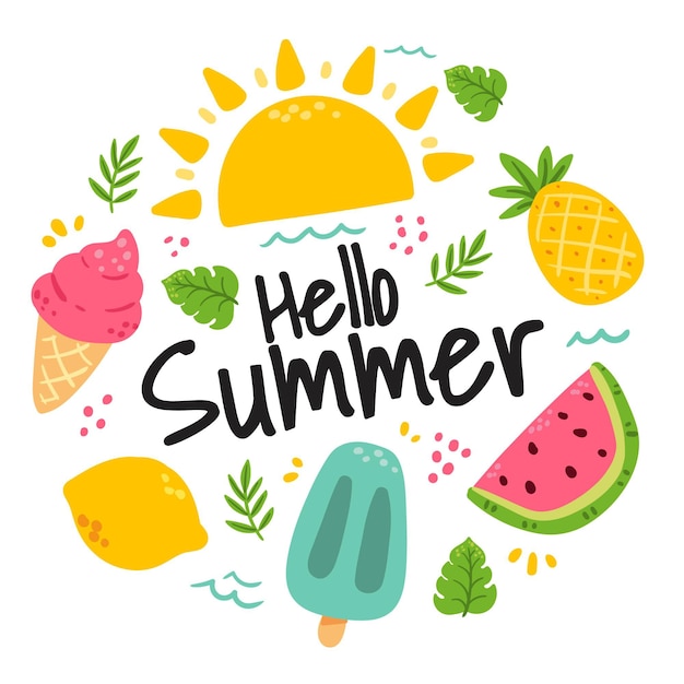 Hand drawn hello summer illustration