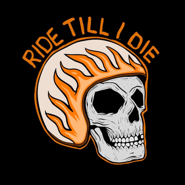 Hand drawn helmet skull with ride till die words vector premium