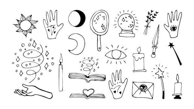 Hand drawn herbal floral clipart collection One line doodle vector set