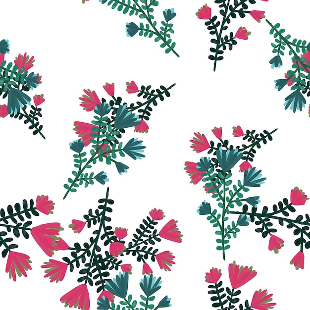 Hand drawn herbal seamless pattern Freehand organic background Decorative forest flower endless wallpaper