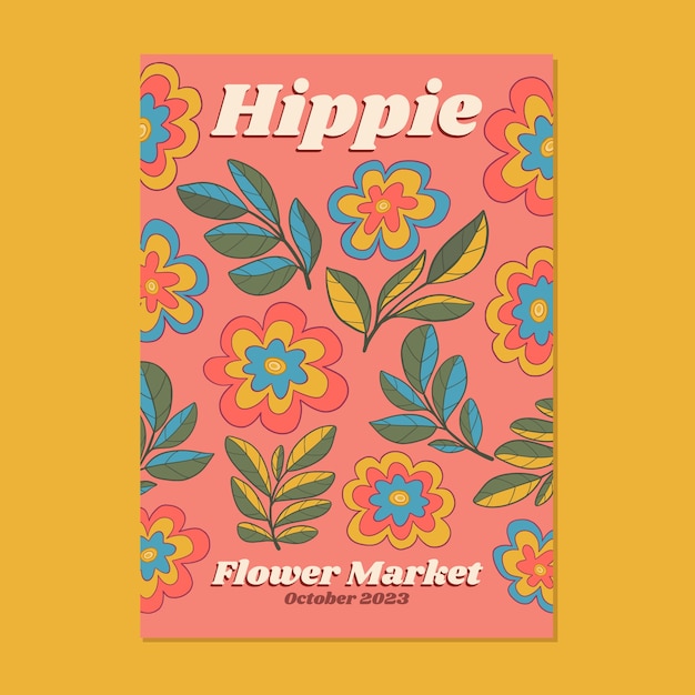 Hand drawn hippie market poster template