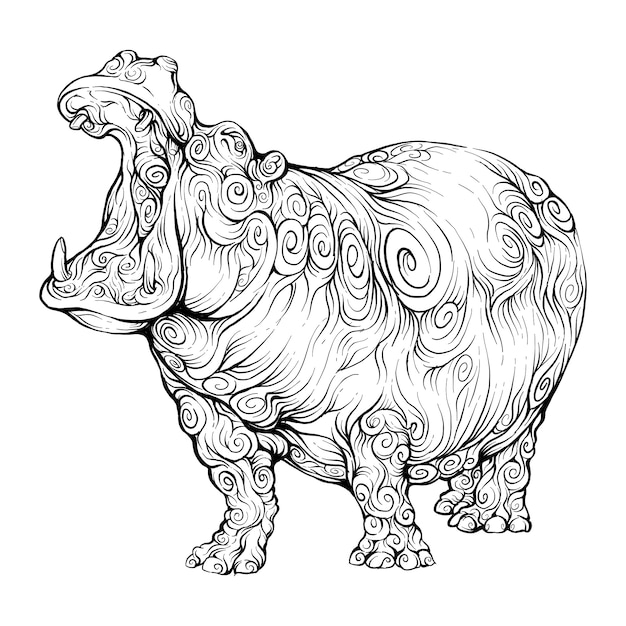 Hand drawn hippopotamus