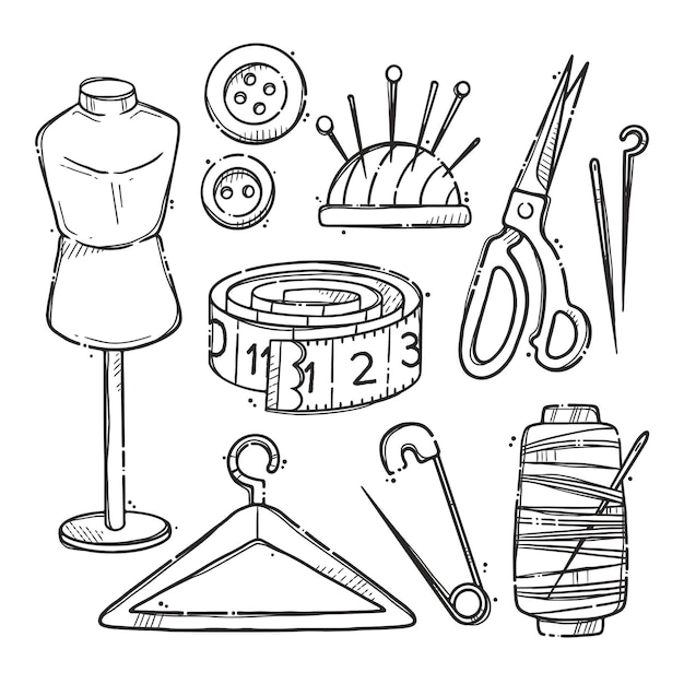 Hand drawn hobby objects collection Vector