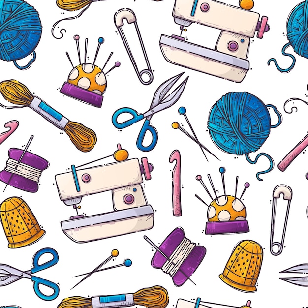 Hand drawn hobby objects pattern Vector