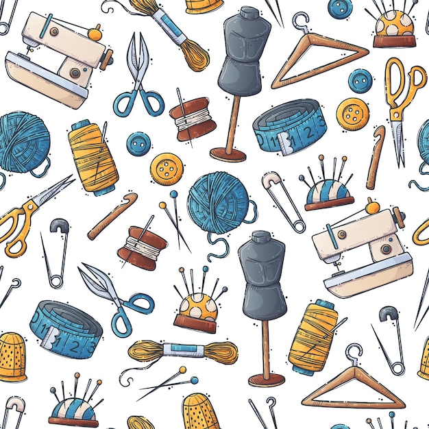 Hand drawn hobby objects pattern Vector