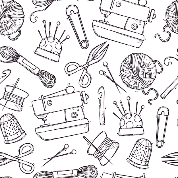 Hand drawn hobby objects pattern Vector