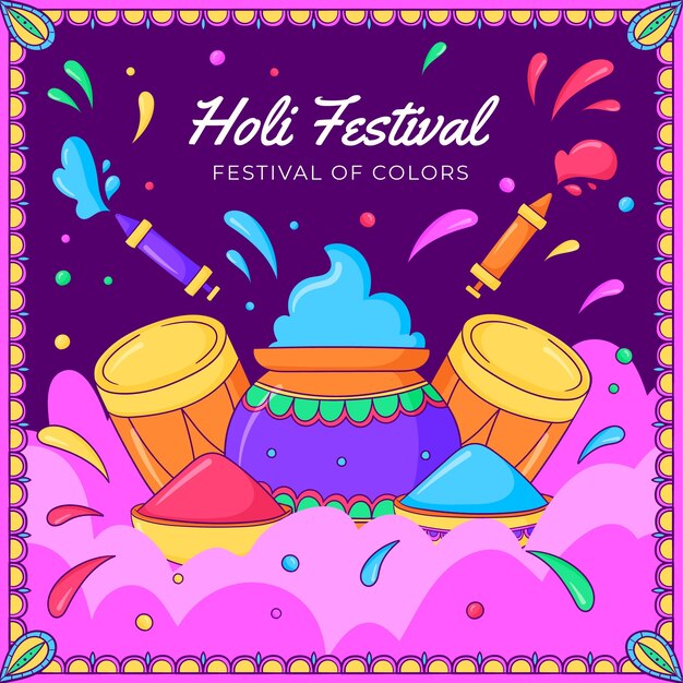 Vector hand drawn holi festival celebration illustration