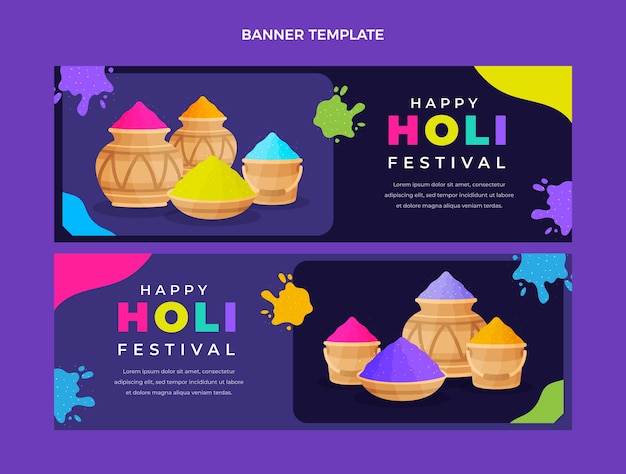 Hand drawn holi horizontal banners set