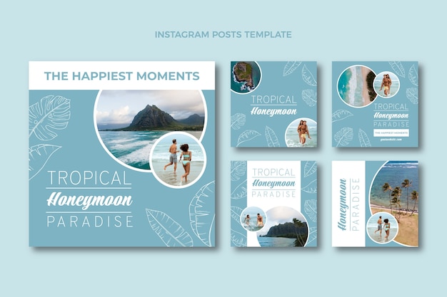 Hand drawn honeymoon instagram posts template