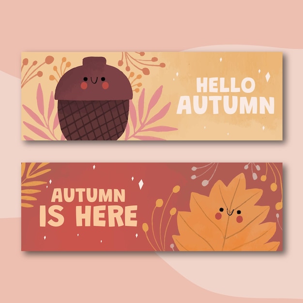 Hand drawn horizontal autumn banners set