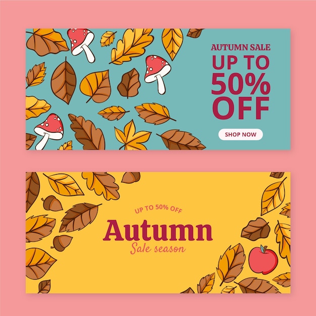 Hand drawn horizontal autumn sale banners set