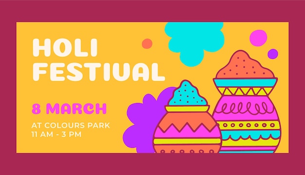 Vector hand drawn horizontal banner template for holi festival celebration