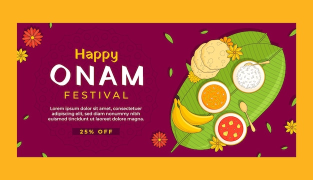 Hand drawn horizontal banner template for onam festival celebration