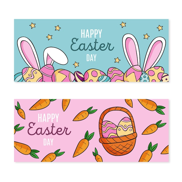 Hand drawn horizontal easter banner set