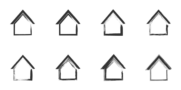 A hand drawn house icon set Vector illustration