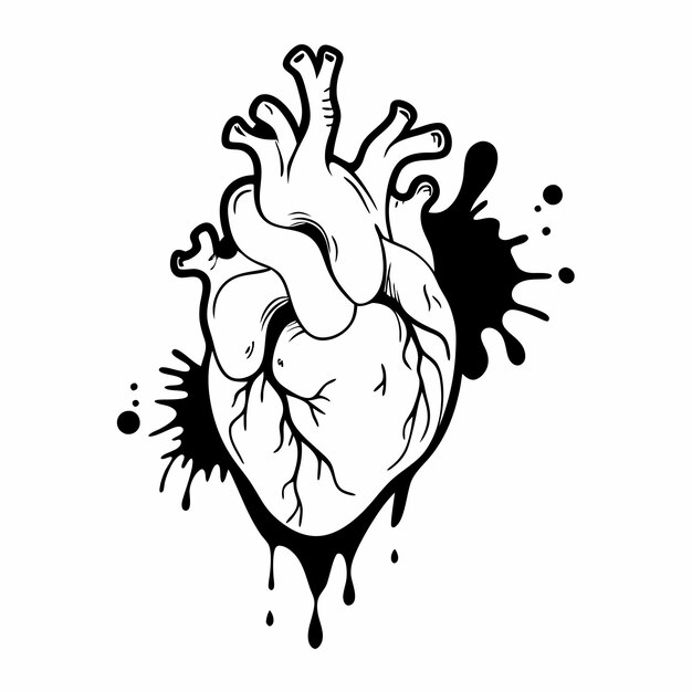 Vector hand drawn human heart anatomical realistic dripping heart line art sketch vector illustration 13