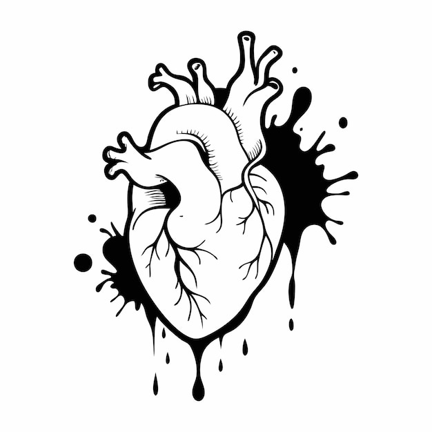 Hand drawn human heart Anatomical realistic dripping heart line art sketch vector illustration 24