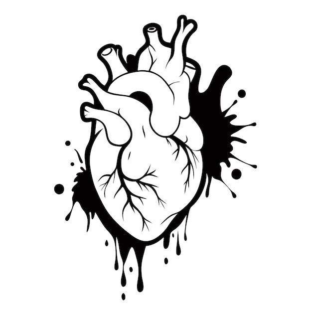 Hand drawn human heart Anatomical realistic dripping heart line art sketch vector illustration 25